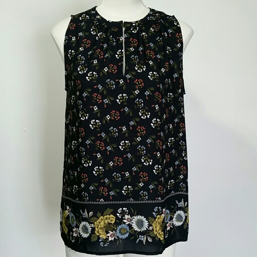 Loft Floral sleeveless Keyhole neck top
